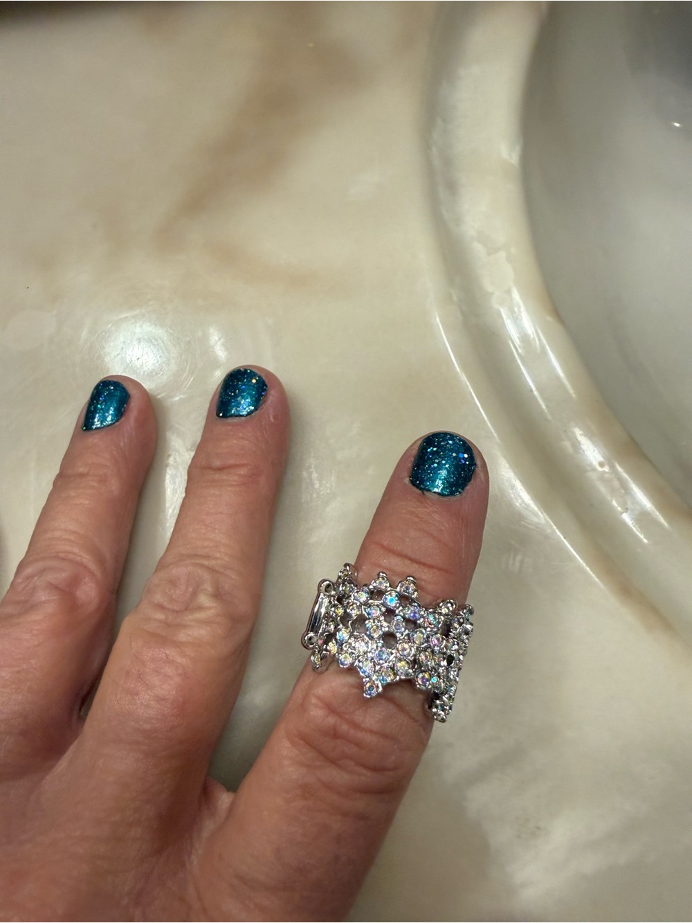 paparazzi Silver-Tone Aurora Crystal Cluster Ring